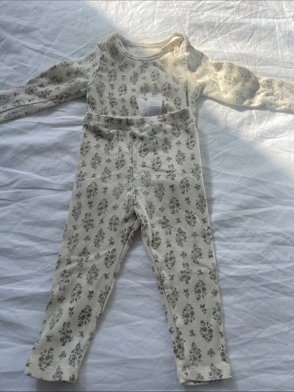 Cream Floral Long-Sleeve Kids One-Piece Bodysuit